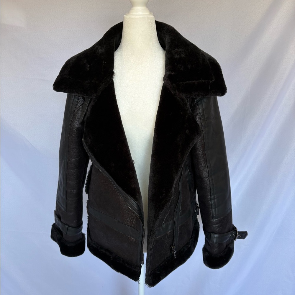 Blank NYC Black Shearling-Lined Leather Jacket - Women's Coat